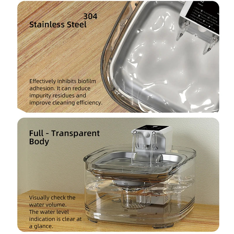 108oz/3.2L OEM Stainless Steel Wireless Cat Water Fountain 5000mah Battery 3 Modes Automatic Pet Drinking Fountain Dual Outlet