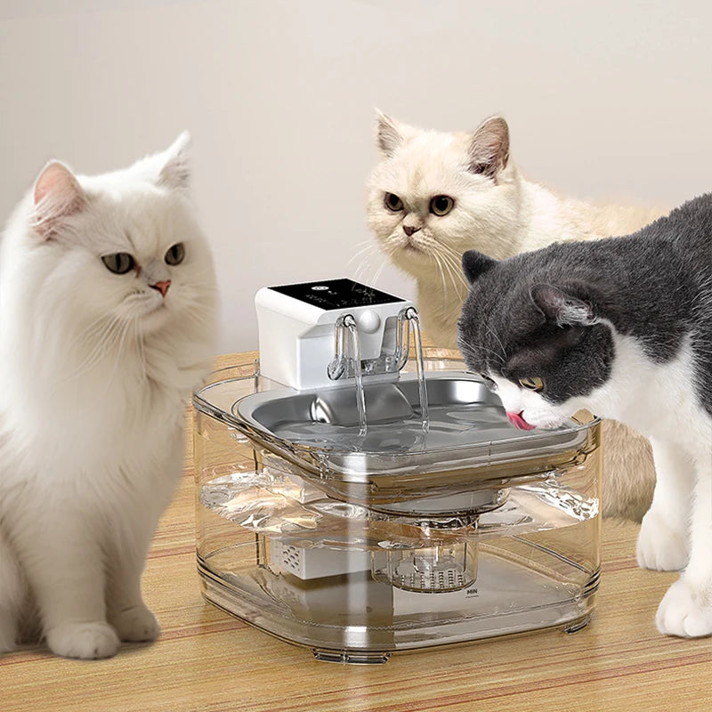 108oz/3.2L OEM Stainless Steel Wireless Cat Water Fountain 5000mah Battery 3 Modes Automatic Pet Drinking Fountain Dual Outlet
