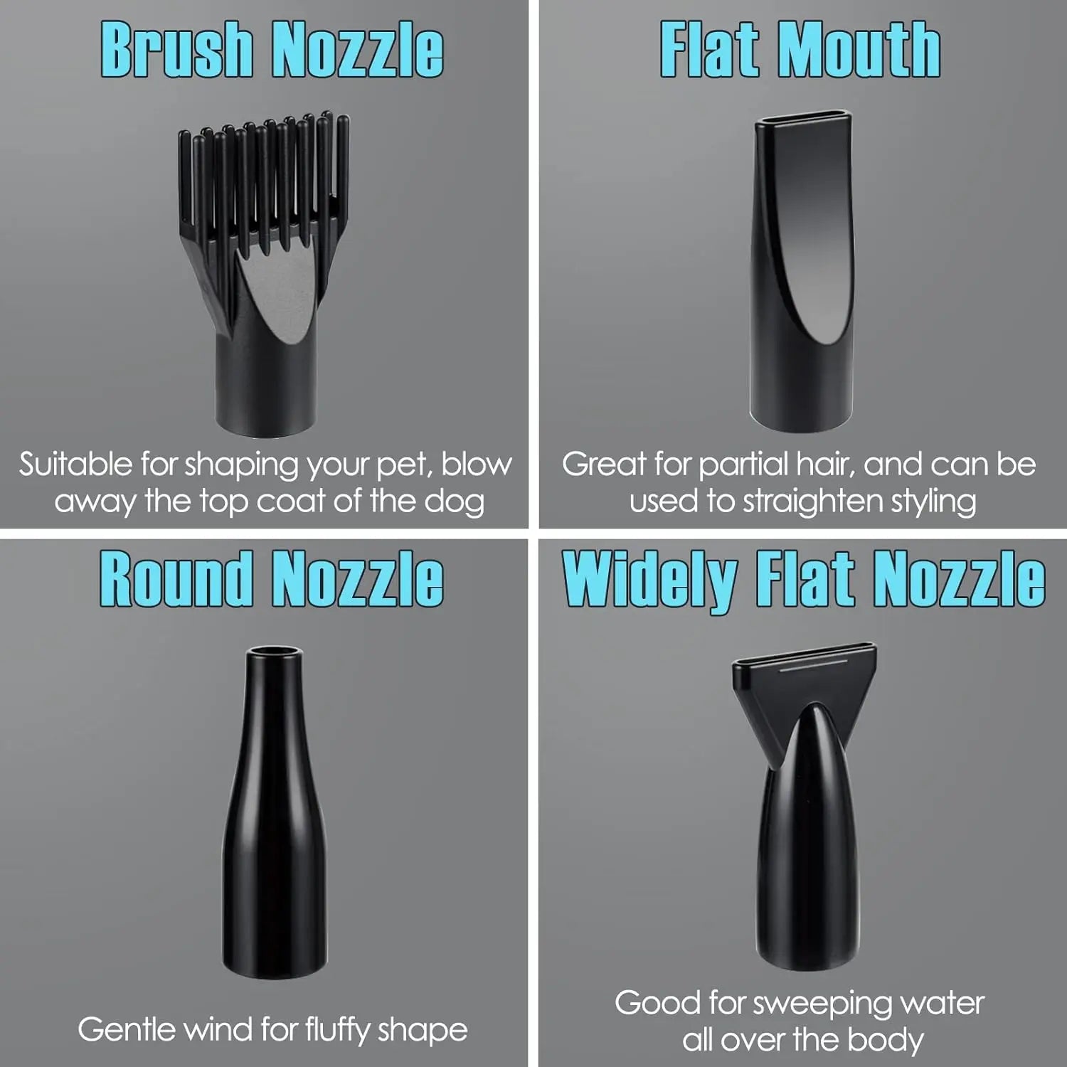 Dog Hair Dryer 3.2HP Stepless Adjustable Speed Pet Grooming Dryer High Velocity Pet Hair Dryer for Dogs with 4 Different Nozzles