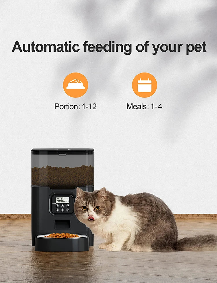 6L Automatic Cat Feeders Timed Pet Feeder for Cats with Dry Food Dispenser Button Control 10s Voice Recorder Smart Pet Feeder