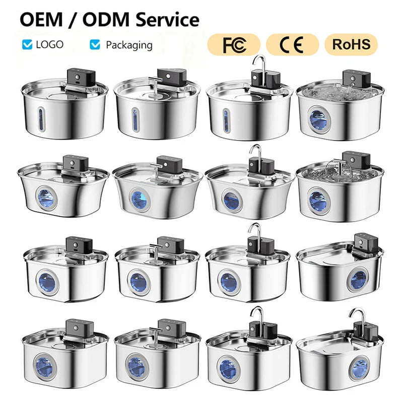 OEM 3.2L Stainless Steel Wireless Automatic Cat Dog Water Fountain Cordless 4000mah Battery Power Portable Motion Sensor Indoor