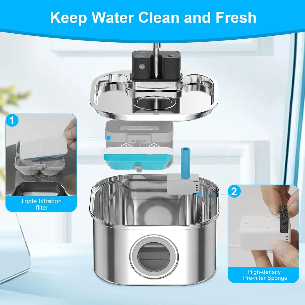 3pcs Smart Cat Water Fountain Filters for 108oz/3.2L Wireless Cat Water Fountain Battery Operated Stainless Steel Pet Feeder