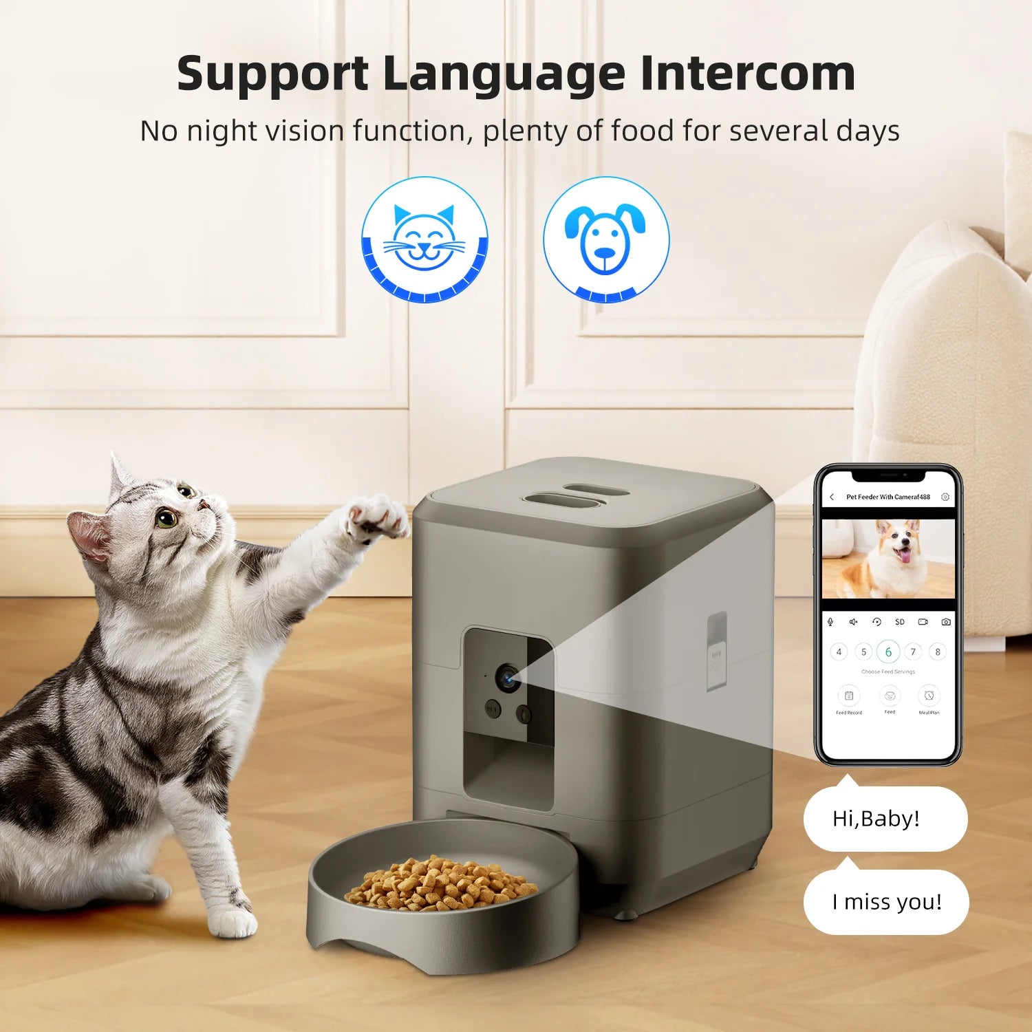 2L Automatic Cat Feeder with Camera Video with Night Vision 2.4G WiFi Automatic Pet Feeder Smart Dog Feeder Cat Food Dispenser
