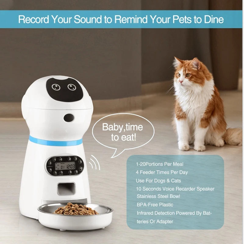 3.5L Smart Automatic Pet Feeder Voice Record Stainless Steel LCD Screen Timer for Dog Food Bowl Cat Food Dispenser Pet Supplies