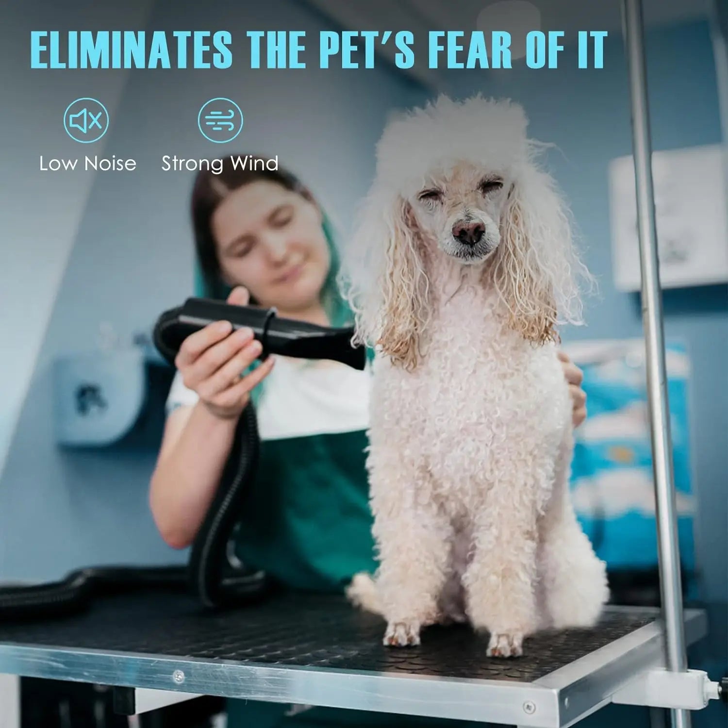 Dog Hair Dryer 3.2HP Stepless Adjustable Speed Pet Grooming Dryer High Velocity Pet Hair Dryer for Dogs with 4 Different Nozzles