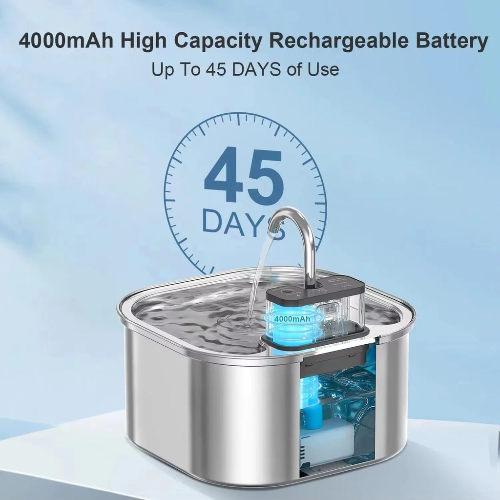 3.2L Stainless Steel Automatic Pet Water Dispenser with Motion Sensor & Battery Power OEM 4000mAh Gravity-Fed Cat Water Fountain