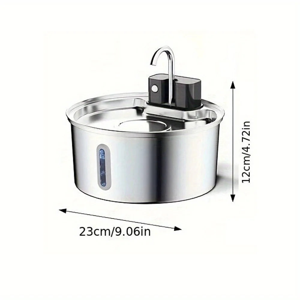 3.2L Wireless Induction Pet Water Dispenser with USB/Battery Stainless Steel Cat Fountain with Visible Window Remote Control